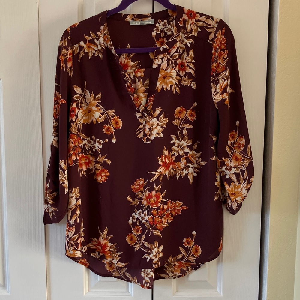 Daniel Rainn Maroon Floral Blouse